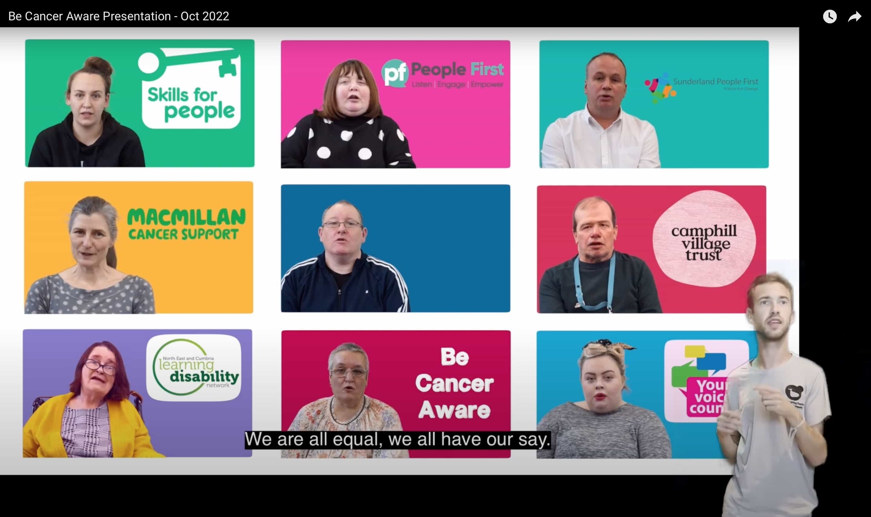 A Screengrab which shows the various self-advocacy groups which have co-produced the ‘Be Cancer Aware’ course.